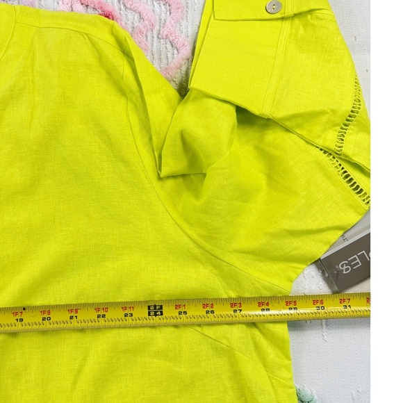 MULTIPLES‎ Womens Neon Yellow Linen Blend Button Front V-Neck Shirt Tunic Top 3X - Picture 5 of 10